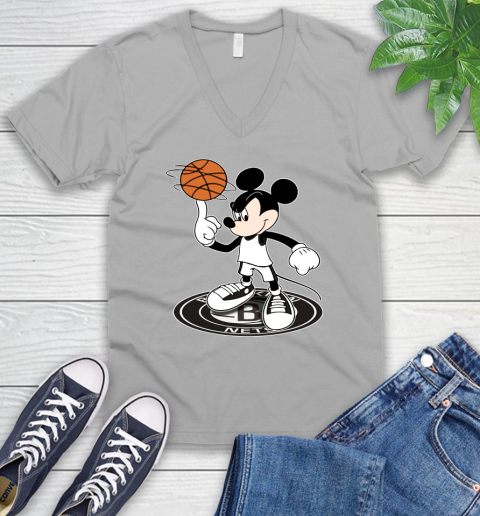 NBA Basketball Brooklyn Nets Cheerful Mickey Disney Shirt V-Neck T-Shirt 4
