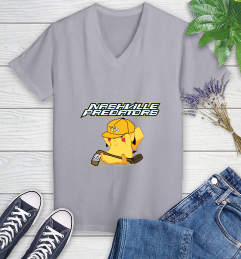 NHL Pikachu Hockey Sports Nashville Predators Women's V-Neck T-Shirt 4