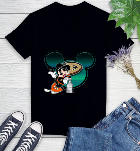 NHL Anaheim Ducks Stanley Cup Mickey Mouse Disney Hockey T Shirt Women's V-Neck T-Shirt 2
