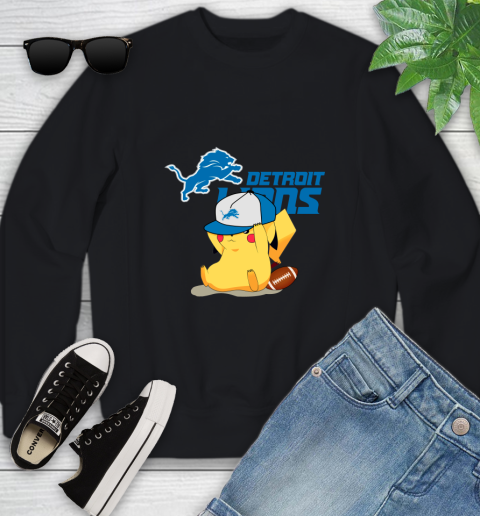NFL Pikachu Football Sports Detroit Lions Youth Sweatshirt 2