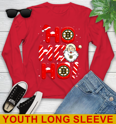 Boston Bruins NHL Hockey Ho Ho Ho Santa Claus Merry Christmas Shirt Youth Long Sleeve 11