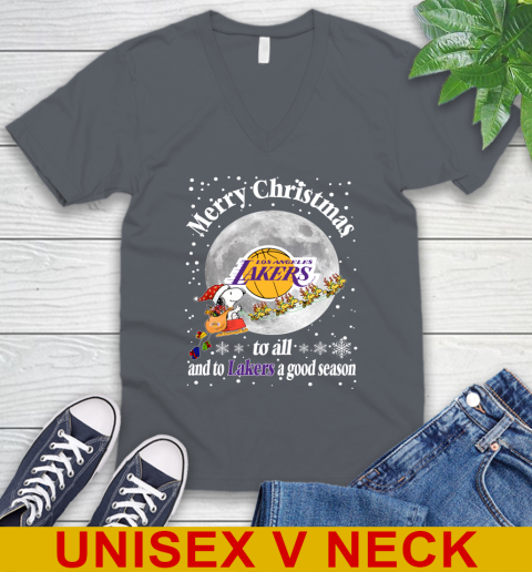 Los Angeles Lakers Merry Christmas To All And To Lakers A Good Season NBA Basketball Sports V-Neck T-Shirt - Image 5