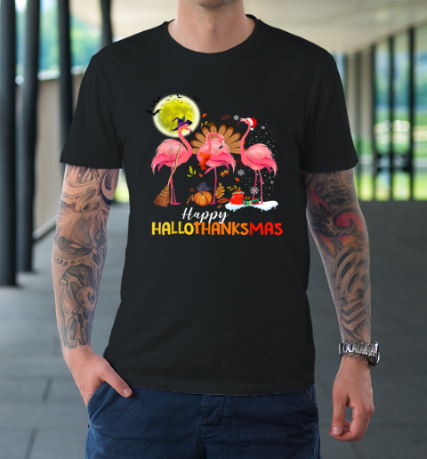 Flamingo Happy HalloThanksmas Funny Halloween Thanksgiving T-Shirt