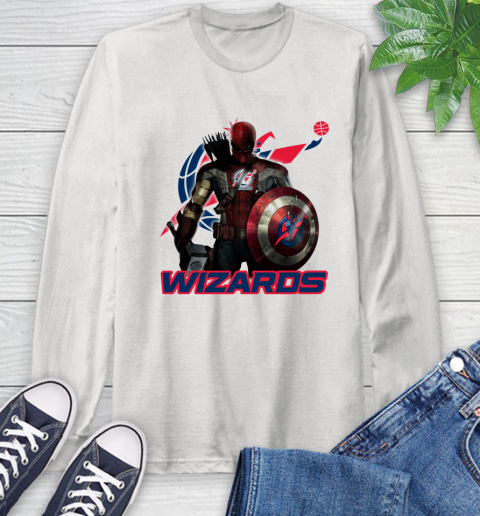 Washington Wizards NBA Basketball Captain America Thor Spider Man Hawkeye Avengers Long Sleeve T-Shirt