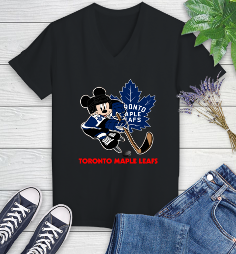 NHL Toronto Maple Leafs Mickey Mouse Disney Hockey T Shirt Women's V-Neck T-Shirt 2