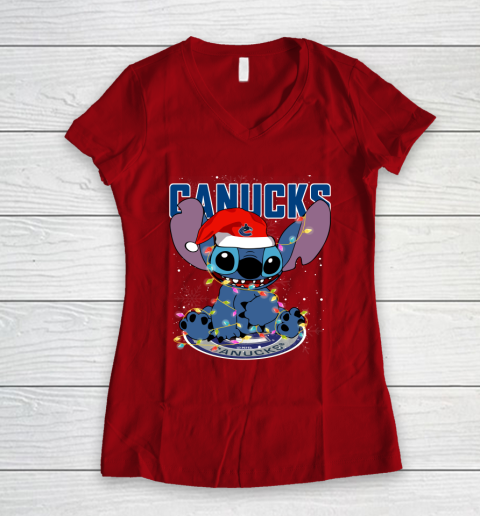 Vancouver Canucks NHL Hockey noel stitch Christmas Women's V-Neck T-Shirt 6