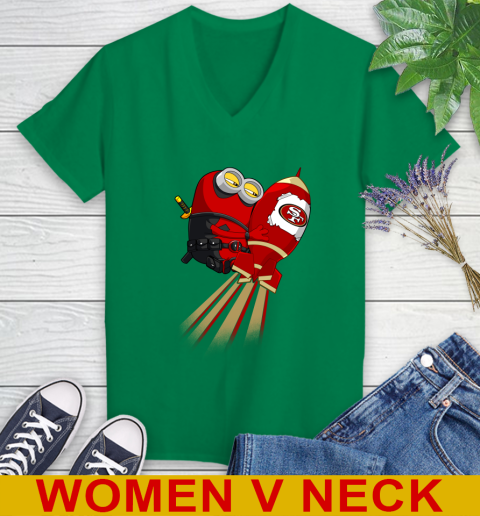 NFL Football San Francisco 49ers Deadpool Minion Marvel Shirt Women's V-Neck T-Shirt 5