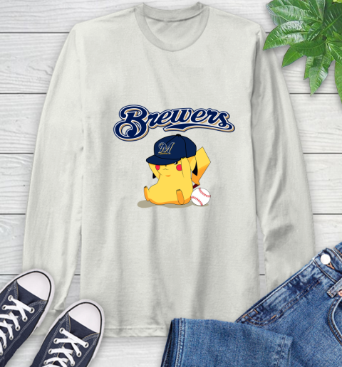 MLB Pikachu Baseball Sports Milwaukee Brewers Long Sleeve T-Shirt 12