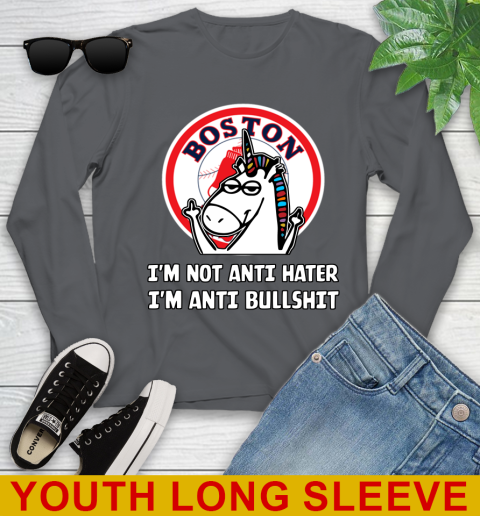 Boston Red Sox MLB Baseball Unicorn I'm Not Anti Hater I'm Anti Bullshit Youth Long Sleeve 9