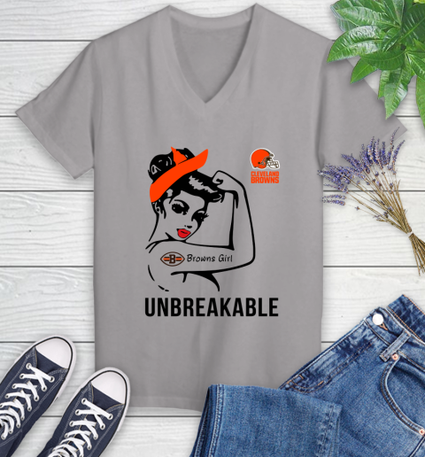 NFL Cleveland Browns Girl Unbreakable Football Sports Women's V-Neck T-Shirt 2
