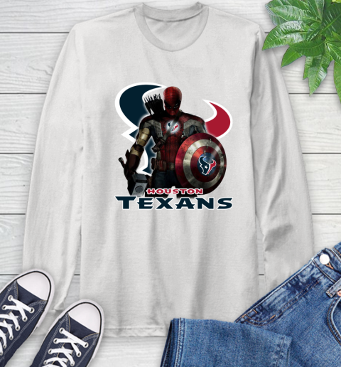 NFL Captain America Thor Spider Man Hawkeye Avengers Endgame Football Houston Texans Long Sleeve T-Shirt