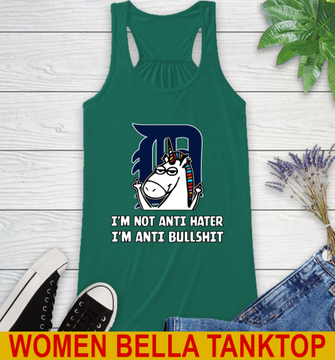 Detroit Tigers MLB Baseball Unicorn I'm Not Anti Hater I'm Anti Bullshit Racerback Tank - Image 8