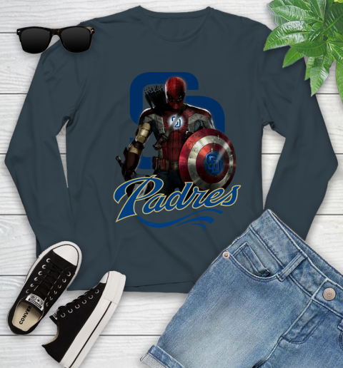 MLB Captain America Thor Spider Man Hawkeye Avengers Endgame Baseball San Diego Padres Youth Long Sleeve 8