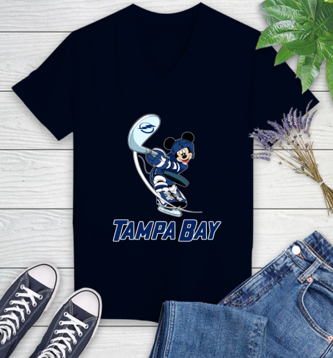 NHL Hockey Tampa Bay Lightning Cheerful Mickey Mouse Shirt Women's V-Neck T-Shirt 3