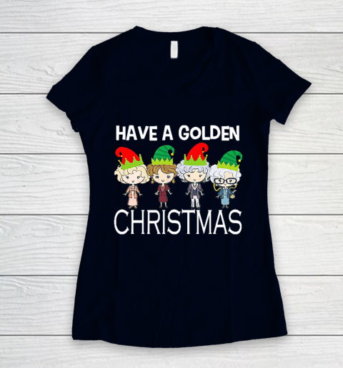 Golden Girls Lovers Gift T shirt Have A Golden Christmas Vintage Women's V-Neck T-Shirt 2