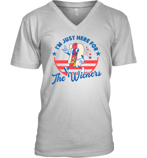 Hot Dog I'm Just Here For The Wieners 4th Of July Funny V-Neck T-Shirt