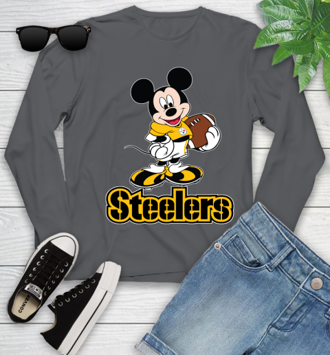 NFL Football Pittsburgh Steelers Cheerful Mickey Mouse Shirt Youth Long Sleeve 8