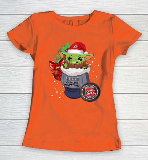 Carolina Hurricanes Christmas Baby Yoda Star Wars Funny Happy NHL Women's T-Shirt 5