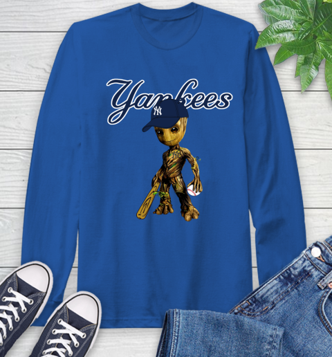 MLB New York Yankees Groot Guardians Of The Galaxy Baseball Long Sleeve T-Shirt 9