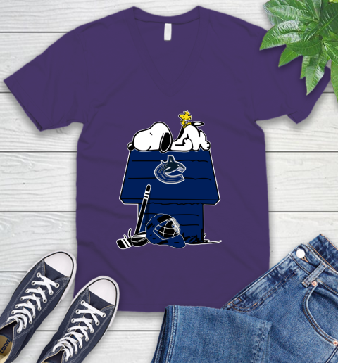 Vancouver Canucks NHL Hockey Snoopy Woodstock The Peanuts Movie V-Neck T-Shirt 10
