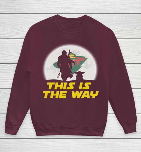 Minnesota Wild NHL Ice Hockey Star Wars Yoda And Mandalorian This Is The Way Youth Sweatshirt 4