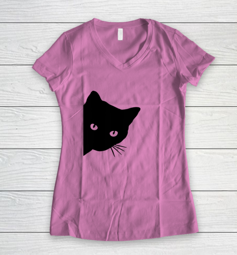 Black Cat Face Watching Funny Cat Halloween Gifts Cat Lovers T Shirt.QZSPTYUYC4 Women's V-Neck T-Shirt 8