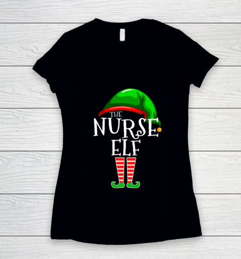 The Nurse Elf Family Matching Group Christmas Gift Funny Women's V-Neck T-Shirt
