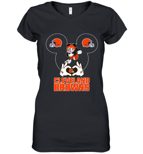 I Love The Browns Mickey Mouse Cleveland Browns Women's V-Neck T-Shirt
