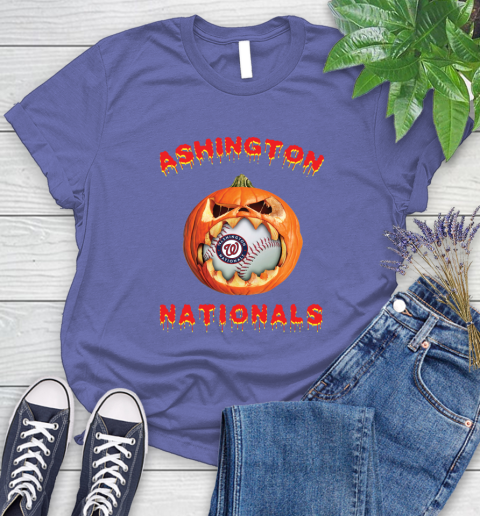 MLB Washington Nationals Halloween Pumpkin Baseball Sports Women's T-Shirt 11