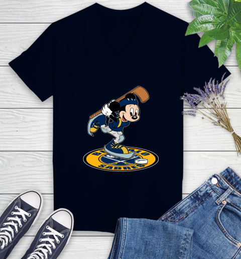 NHL Hockey Buffalo Sabres Cheerful Mickey Disney Shirt Women's V-Neck T-Shirt 3