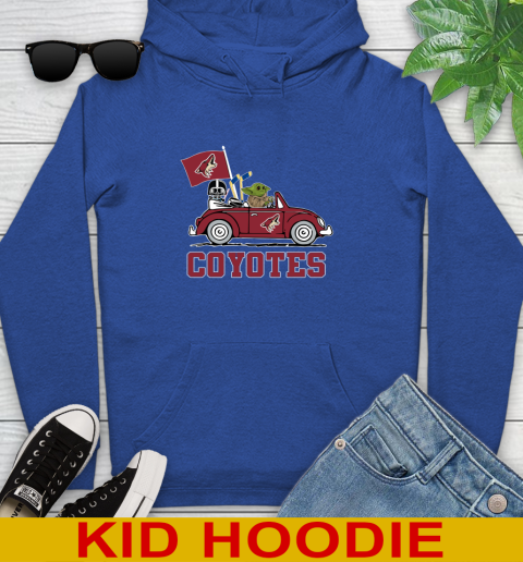 NHL Hockey Arizona Coyotes Darth Vader Baby Yoda Driving Star Wars Shirt Youth Hoodie 10