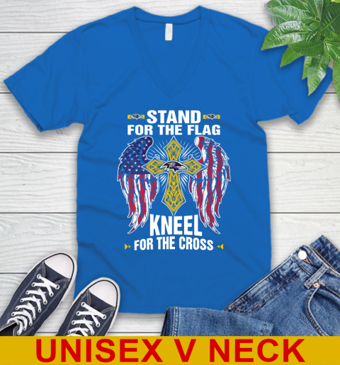NFL Football Baltimore Ravens Stand For Flag Kneel For The Cross Shirt V-Neck T-Shirt 6 NFL Football Baltimore Ravens Stand For Flag Kneel For The Cross Shirt V-Neck T-Shirt - Image 6