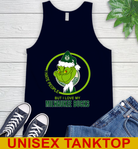 Milwaukee Bucks NBA Christmas Grinch I Hate People But I Love My Favorite Basketball Team Tank Top 3