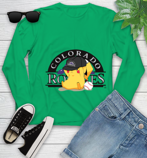 MLB Pikachu Baseball Sports Colorado Rockies Youth Long Sleeve 6