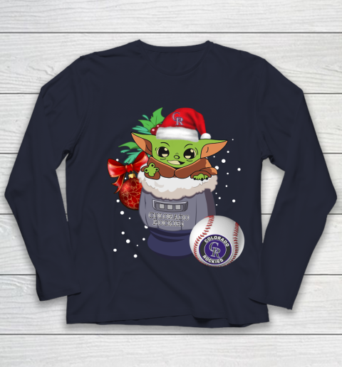 Colorado Rockies Christmas Baby Yoda Star Wars Funny Happy MLB Youth Long Sleeve 3