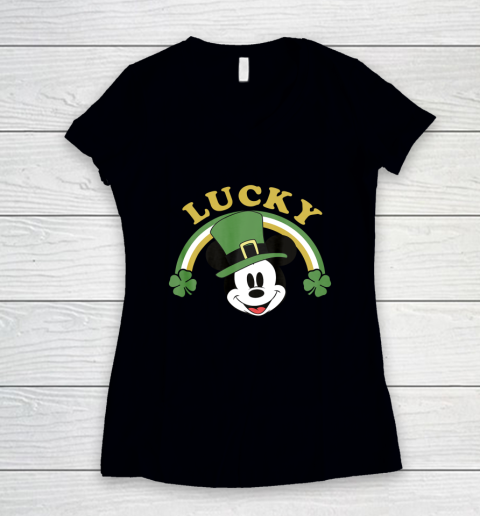 Disney Mickey And Friends St Patrick s Day Lucky Mickey Women's V-Neck T-Shirt