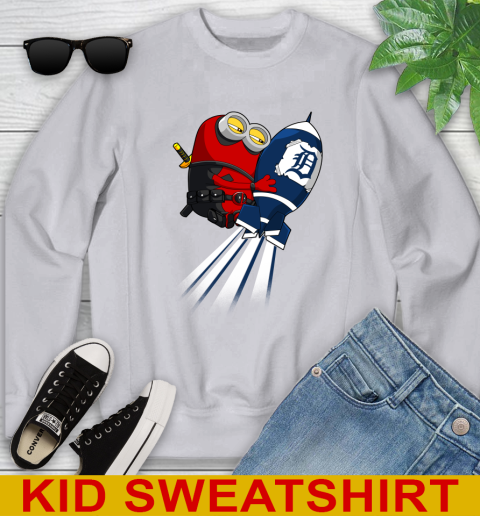 MLB Baseball Detroit Tigers Deadpool Minion Marvel Shirt Youth Sweatshirt 3