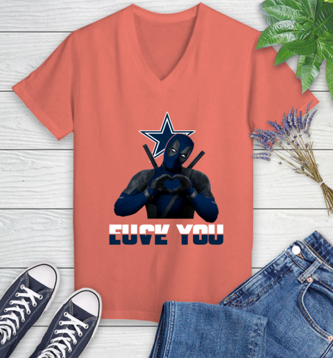 NHL Dallas Cowboys Deadpool Love You Fuck You Football Sports Women's V-Neck T-Shirt 6