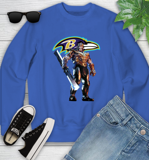 NFL Thanos Gauntlet Avengers Endgame Football Baltimore Ravens Youth Sweatshirt 8