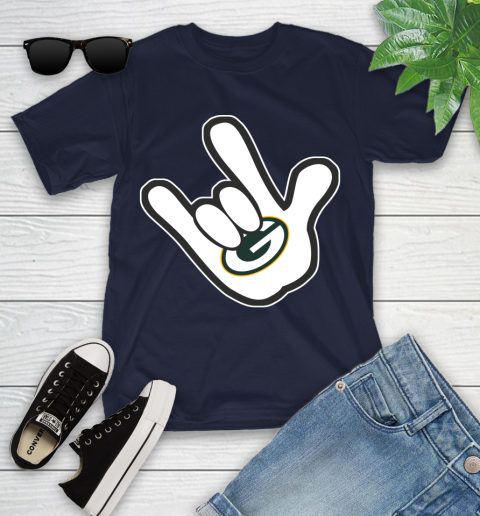 Green Bay Packers NFL Football Mickey Rock Hand Disney Youth T-Shirt 3