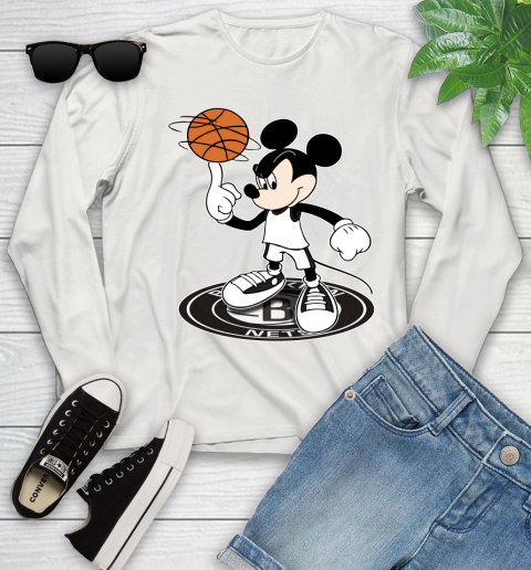 NBA Basketball Brooklyn Nets Cheerful Mickey Disney Shirt Youth Long Sleeve 12