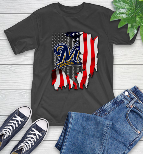 Milwaukee Brewers MLB Baseball American Flag T-Shirt