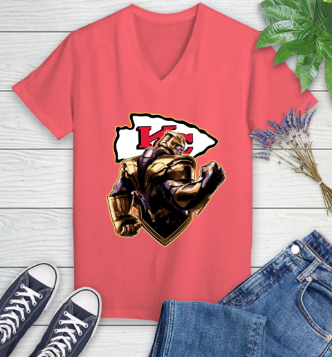 NFL Thanos Avengers Endgame Football Sports Kansas City Chiefs Women's V-Neck T-Shirt 6