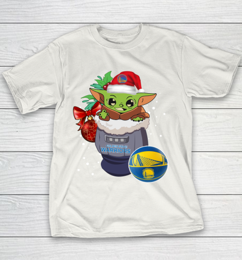 Golden State Warriors Christmas Baby Yoda Star Wars Funny Happy NBA Youth T-Shirt 3