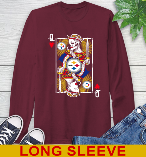 NFL Football Pittsburgh Steelers The Queen Of Hearts Card Shirt Long Sleeve T-Shirt 7