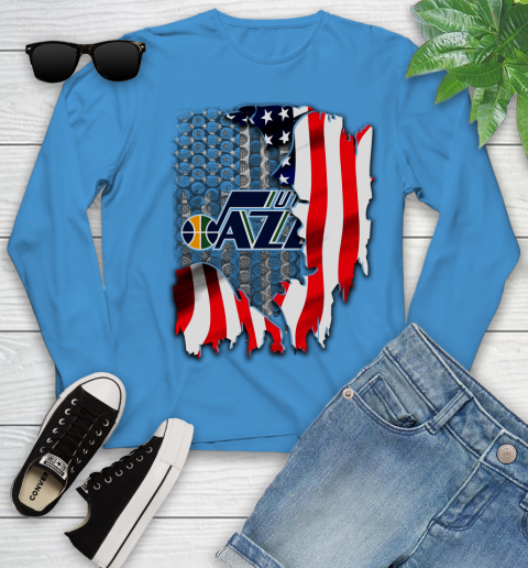 Utah Jazz NBA Basketball American Flag Youth Long Sleeve 8