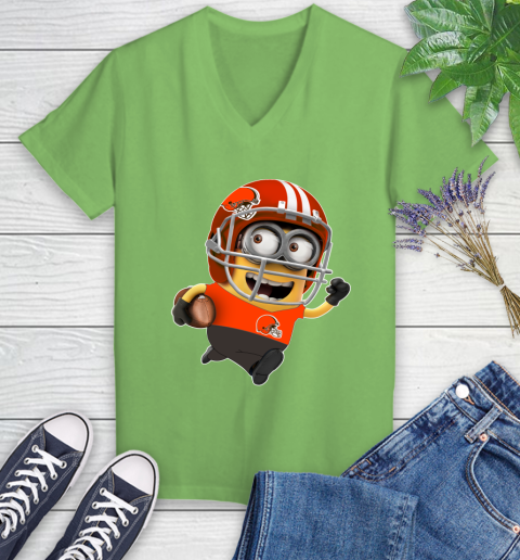 NFL Cleveland Browns Minions Disney Football Sports Women's V-Neck T-Shirt 11