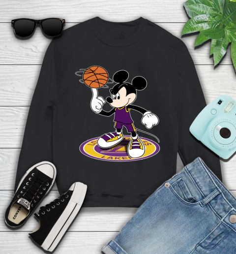 NBA Basketball Los Angeles Lakers Cheerful Mickey Disney Shirt Youth Sweatshirt