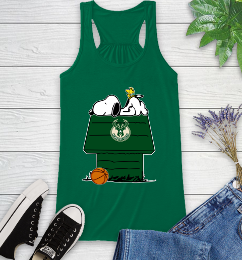 Milwaukee Bucks NBA Basketball Snoopy Woodstock The Peanuts Movie Racerback Tank 7