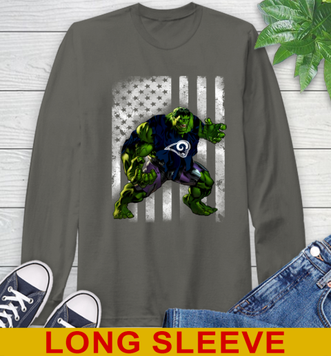 Los Angeles Rams Hulk Marvel Avengers NFL Football American Flag Long Sleeve T-Shirt 10
